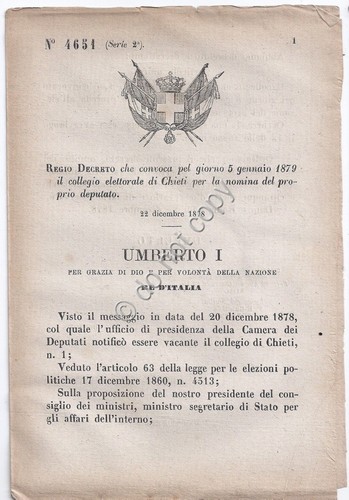 Regio Decreto 1878 Umberto I Chieti Collegio elettorale 4651