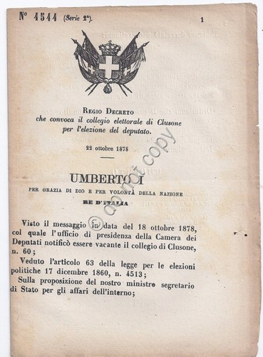 Regio Decreto 1878 Umberto I Collegio elettorale di Clusone4544