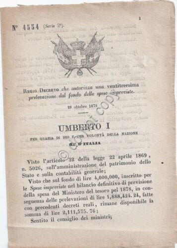 Regio Decreto 1878 Umberto I Conservazioni catasto 4554