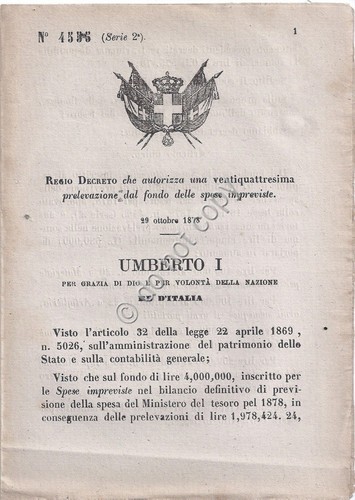 Regio Decreto 1878 Umberto I Manutenzione Naviglio Artiglieria armi sub …