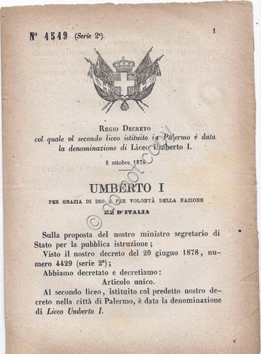 Regio Decreto 1878 Umberto I Palermo Liceo Umberto I 4549