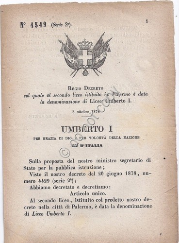 Regio Decreto 1878 Umberto I Palermo Liceo Umberto I 4549