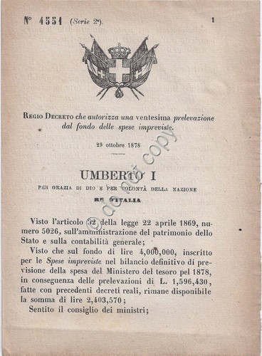 Regio Decreto 1878 Umberto I Porto Messina Bacino di Carenaggio …