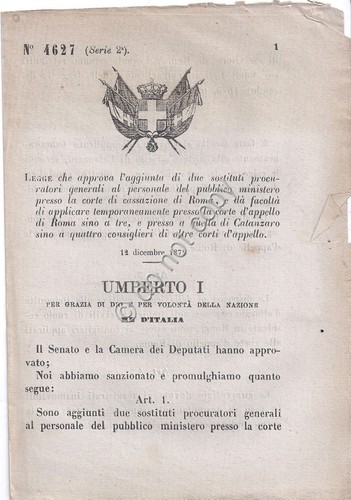 Regio Decreto 1878 Umberto I Roma Catanzaro consiglieri Corte d'Appello …