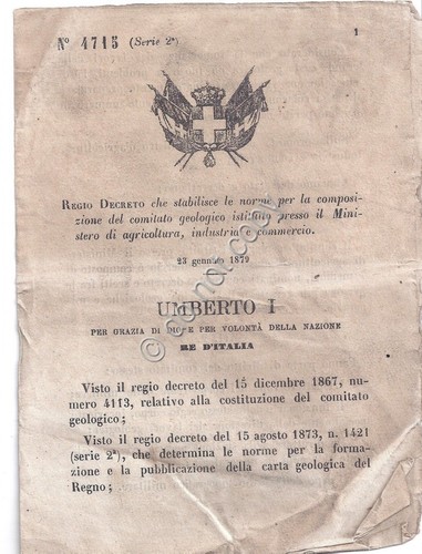 Regio Decreto 1879 Umberto I Ministero Agricoltura comitato geologico 4715