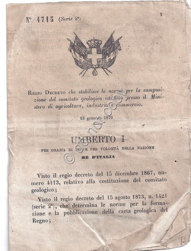 Regio Decreto 1879 Umberto I Ministero Agricoltura comitato geologico 4715