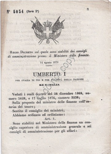Regio Decreto 1879 Umberto I Ministero finanze consigli amministrazioni 5037