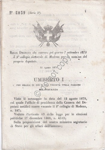 Regio Decreto 1879 Umberto I Modena Collegio Elettorale 5039