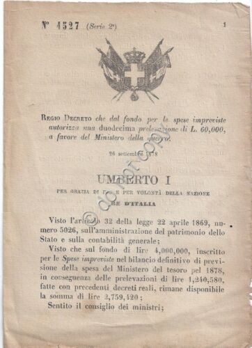 Regio Decreto 1879 Umberto I Prelevazione a favore Ministero della …