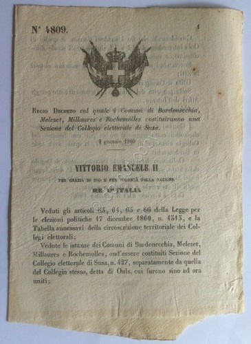 Regio Decreto 4809 Comuni di Bardonecchia, Melezet, Millaures e Rochemolles
