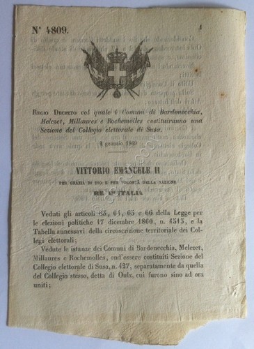 Regio Decreto 4809 Comuni di Bardonecchia, Melezet, Millaures e Rochemolles