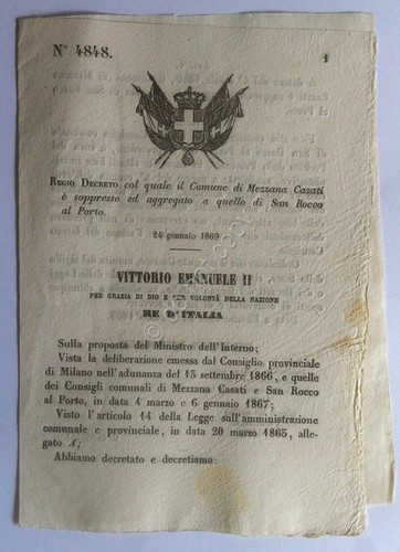 Regio Decreto 4848 Mezzana Casati aggregato a San Rocco al …