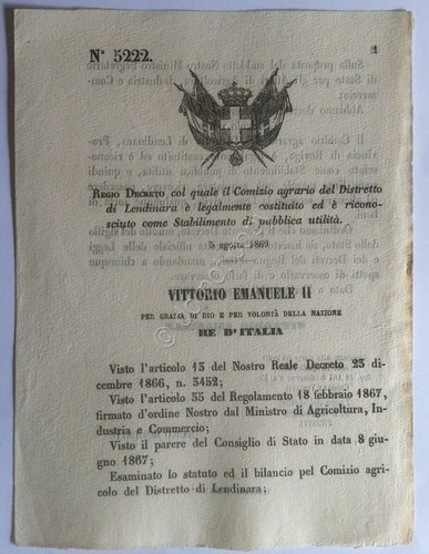 Regio Decreto 5222 Lendinara stabilimento di pubblica utilità