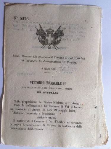 Regio Decreto 5226 Val d'Ambra assume denominazione Pergine