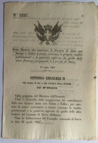 Regio Decreto 5227 - Frazioni di Anne con Salzen e …