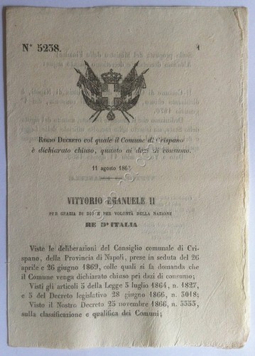 Regio Decreto 5238 Comune di Crispano chiuso ai dazi di …