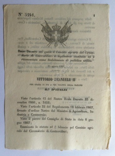 Regio Decreto 5241 Castrovillari stabilimento pubblica utilità