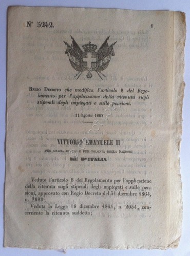 Regio Decreto 5242 Applicazione ritenuta su stipendi impiegati e pensioni