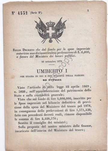 Regio Decreto Umberto I Strada Firenze Ancona Correzione salita Tolentino …