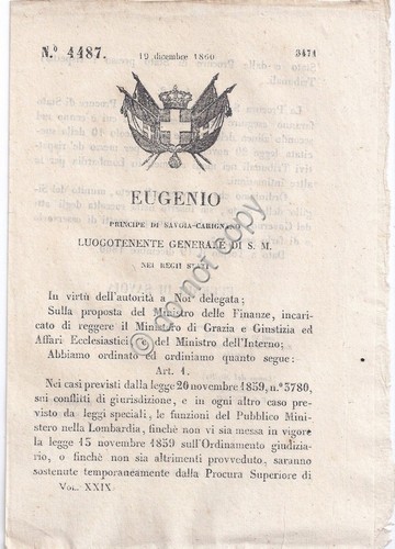 Regio Decreto1860 Eugenio Ministero Grazia e Giustizia ed Affari Lombardia …