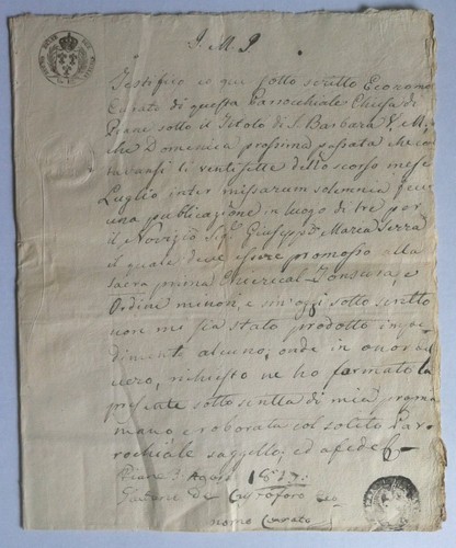 Regno delle due sicilie 1827 - Manoscritto carta bollata chiesa …