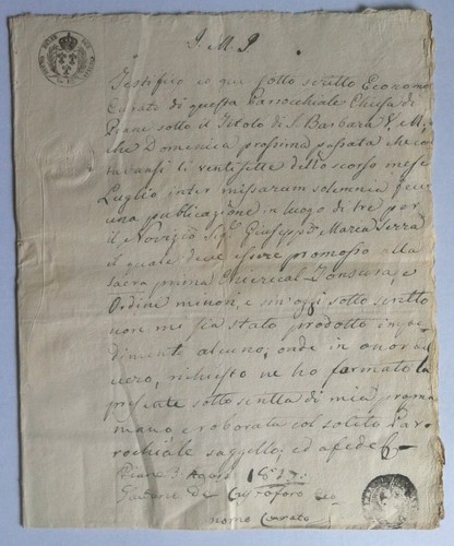Regno delle due sicilie 1827 - Manoscritto carta bollata chiesa …