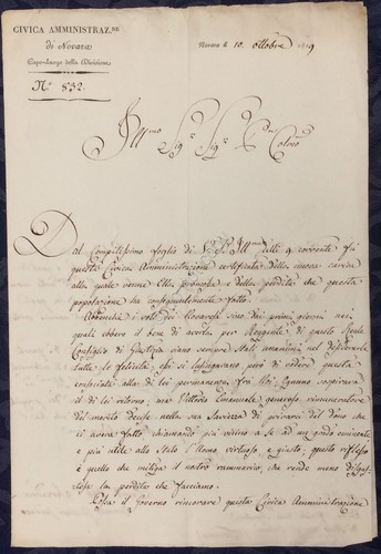 Regno di Sardegna - Novara 1819 - Lettera al Senatore …