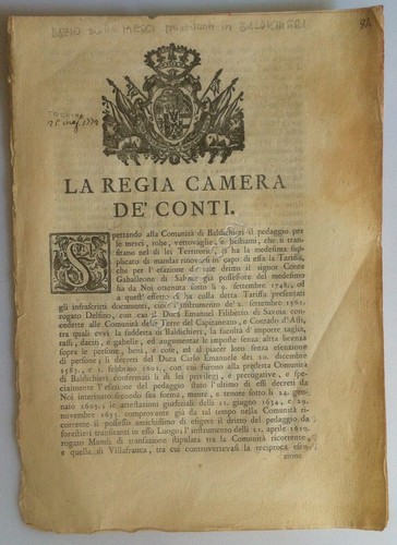 Regno di Sardegna 1762 - Regia Camera dei Conti - …