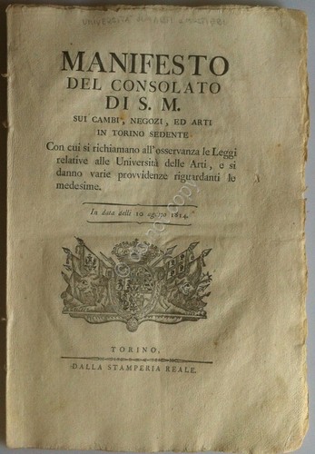 Regno di Sardegna 1814 - Manifesto Consolato di S. M. …