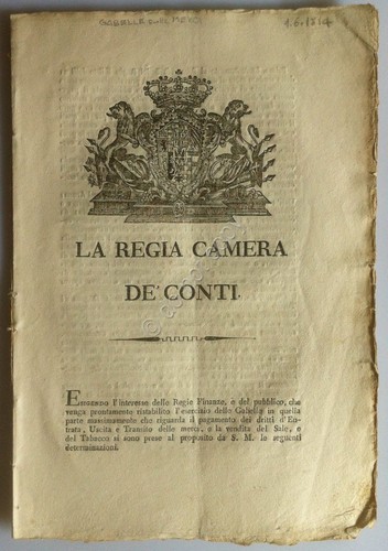 Regno di Sardegna 1814 - Regia Camera de' Conti - …