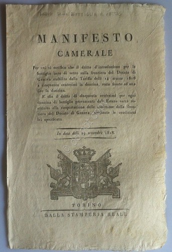 Regno di Sardegna 1816 - Manifesto Camerale - Beni delle …