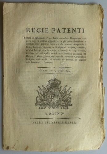 Regno di Sardegna 1816 - Manifesto Camerale - Provincie Ducato …