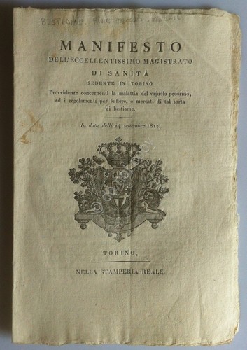Regno di Sardegna 1817 - Manifesto Sanità - Vajuolo pecorino …