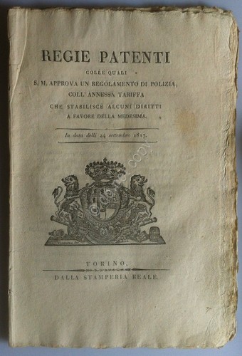 Regno di Sardegna 1817 - Regie Patenti - Regolamento Polizia …