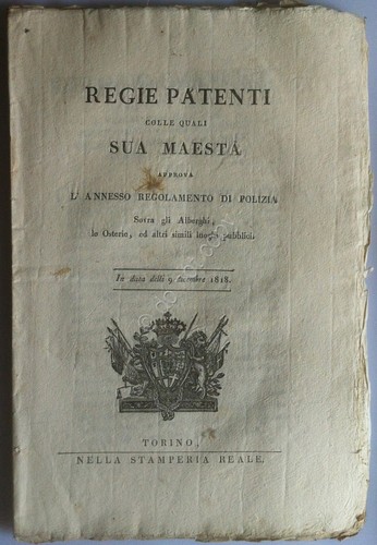 Regno di Sardegna 1818 - Regie Patenti - Regolamento Polizia …