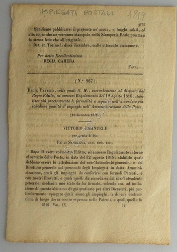 Regno di Sardegna 1919 - Regie Patenti - Qualifica Impiegnati …