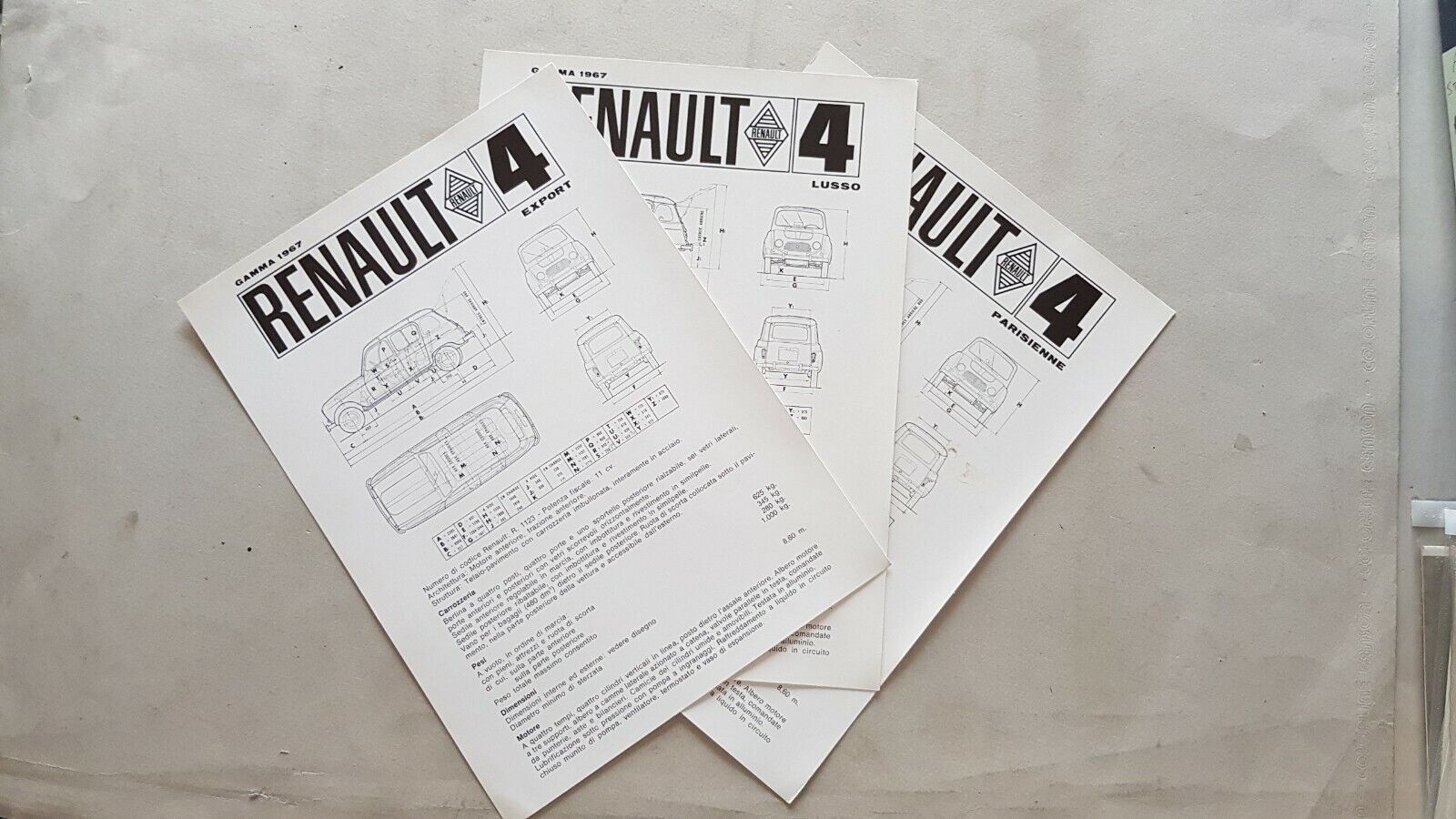 Renault 4 lotto 3 schede tecniche cartella stampa 1967 originali …