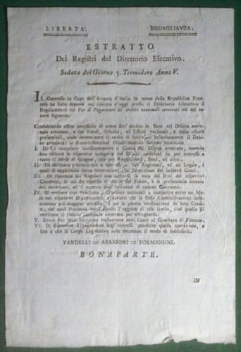 Repubblica Cisalpina - Milano 1797 - Pagamento de debiti nazionali …