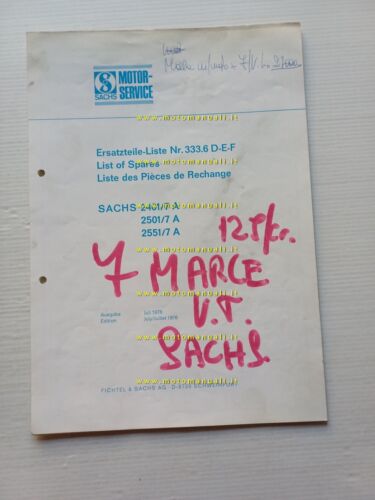 Sachs Motori 2401-2501-2551 7A (7V) 1976 catalogo ricambi originale