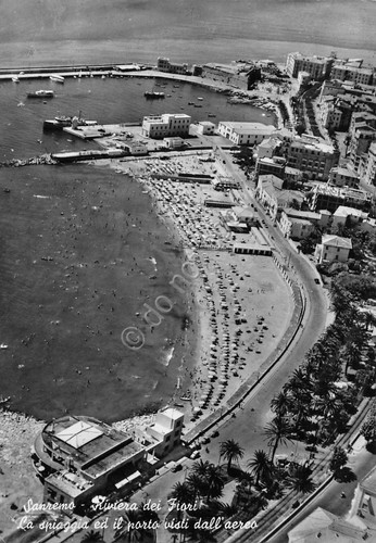 Sanremo Panorama aereo spiaggia e porto 1956