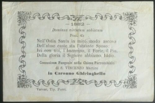 Santino Ricordo Pasqua 1882 Chiesa S. Vincenzo Martire - Caronno …