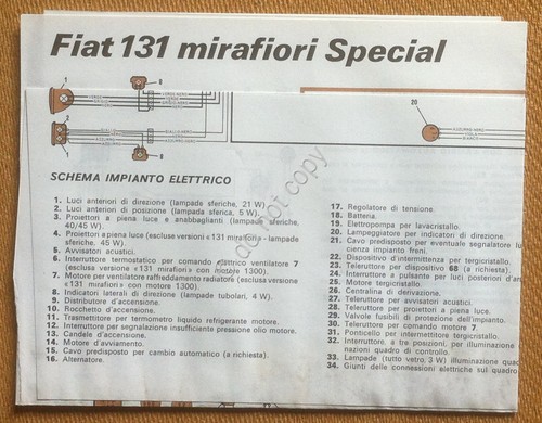 Schema elettrico Fiat 131 Mirafiori Special