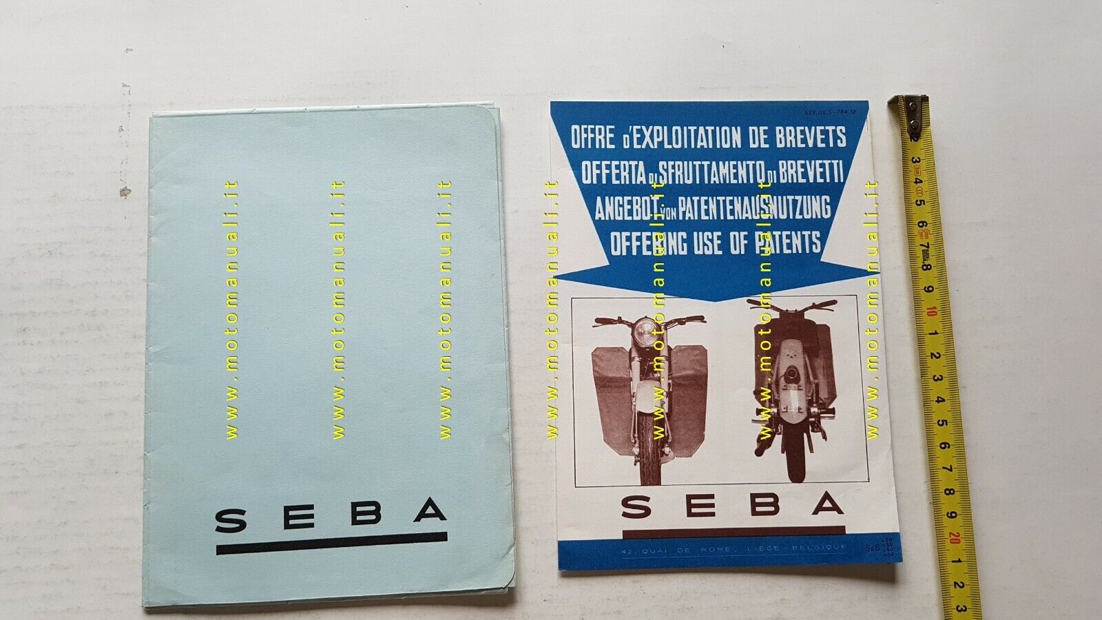 SEBA offerta brevetto protezione moto 1960 + depliant originale brochure