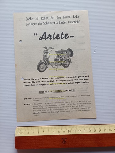 SIM Ariete 125 Scooter 1950 depliant originale TEDESCO