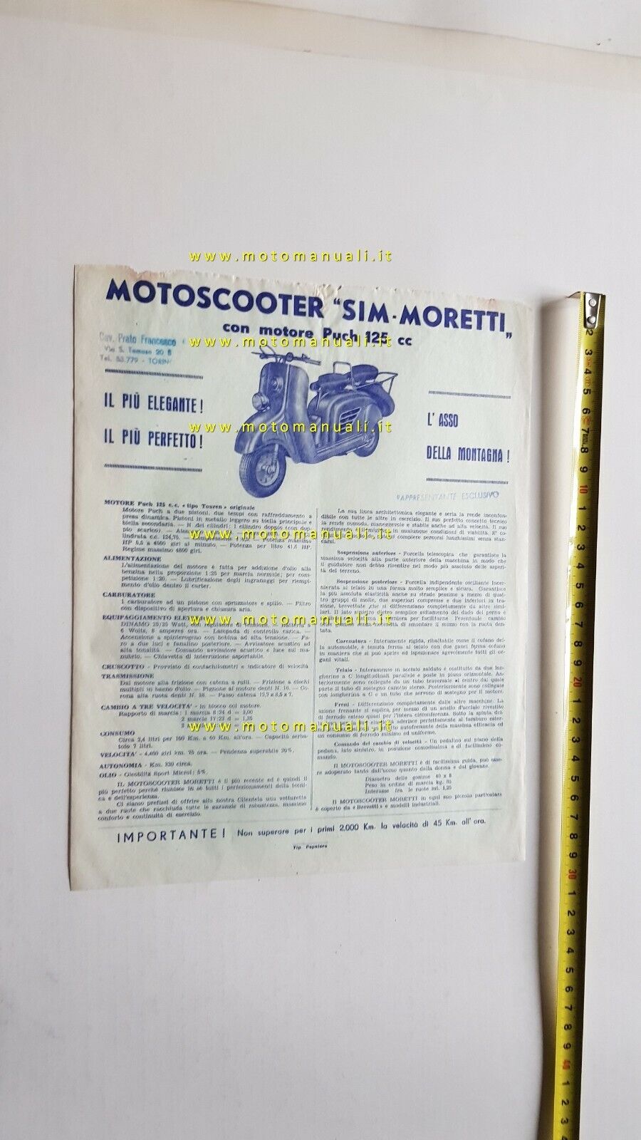 SIM Moretti Puch 125 Scooter 1950 depliant originale brochure