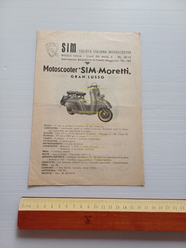 SIM Moretti scooter 125 Gran Lusso-Sidecar Weekend-Simcar motore Puch depliant