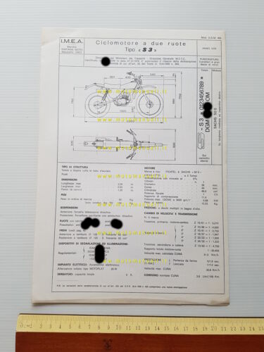 Simonini 50 Speedy 1978 scheda omologazione DGM Facsimile originale