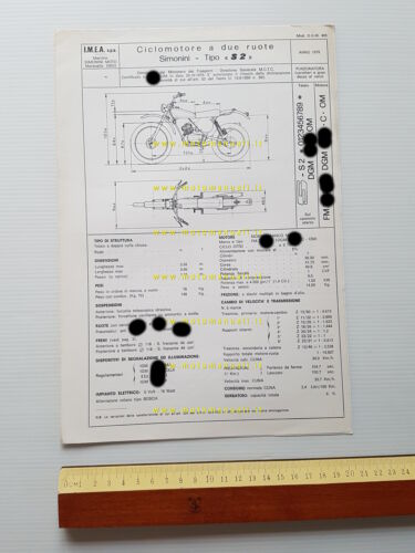 Simonini 50 Speedy 6V 1979 scheda omologazione DGM Facsimile originale