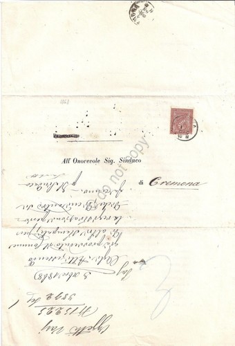 Sindaco di Cremona- Giuseppe Tavolotti - Documento autografato - 1868