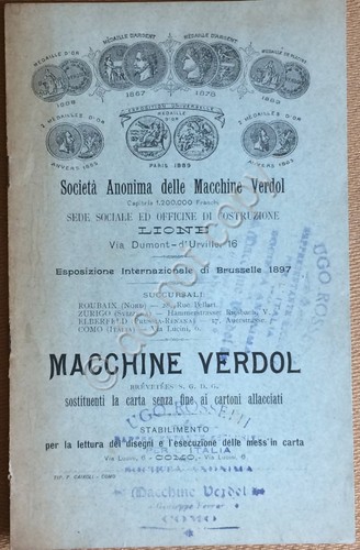 Società Anonima delle Macchine Verdol - Catalogo primi '900 - …